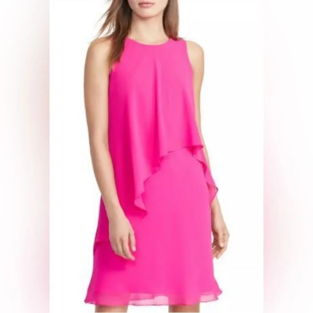 LAUREN RALPH LAUREN Women's Size 4 Crepe Sleeveless Tiered Georgette Dress